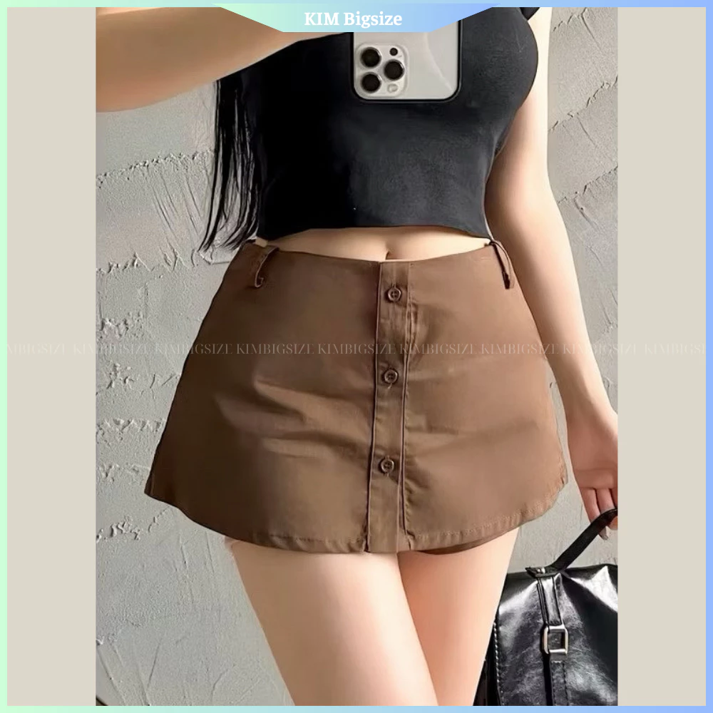 Quần bigsize nữ giả váy dáng A cạp trễ phối nút kiểu bigsize (55-90kg)[KIMBIGSIZE]
