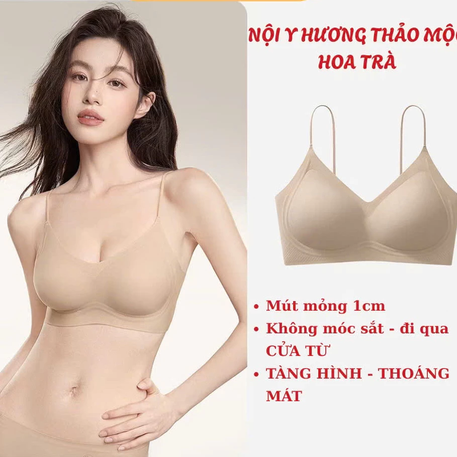 A025_Áo lót, áo bra Nữ Hương Hoa trà, su non tàng hình mút mỏng, nhẹ mát thoáng,bản lưng to đi qua được cửa từ.