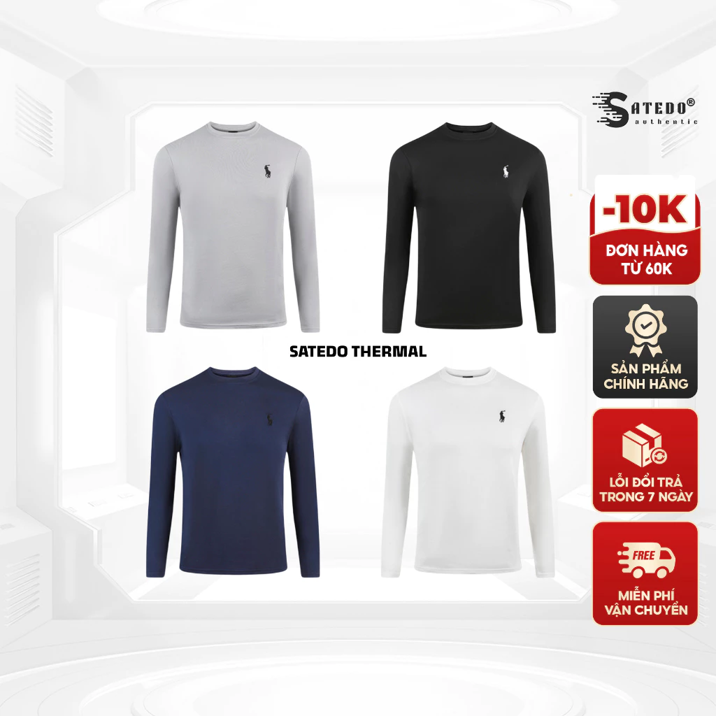 Combo 2 Áo giữ nhiệt Nam SATEDO thermal dài tay, cổ tròn, chất liệu vải nỉ dày dặn, hình thêu ngựa nổi bật, mã SP: GN59