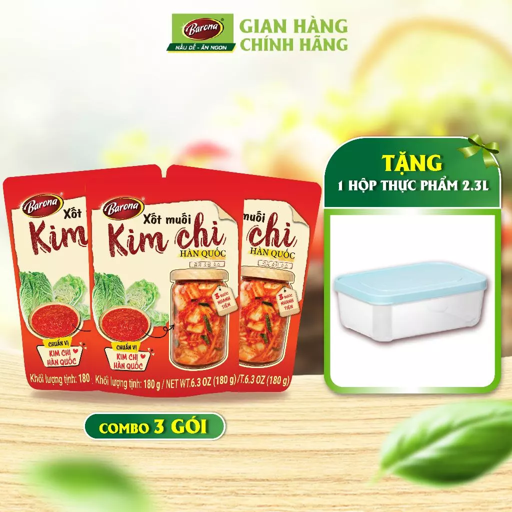 Xốt Muối Kim Chi Hàn Quốc Barona 180g, Combo 3 gói Tặng 1 hộp nhựa cao cấp
