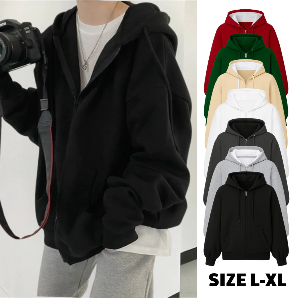 [XẢ HÀNG] Áo Khoác TAY PHỒNG Trơn Chất Nỉ Bông Form Rộng BM153, Áo Hoodie Dây Kéo Zip Có Mũ Unisex Nhiều Màu DOONG