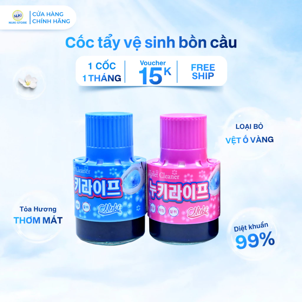 Cốc Tẩy Vệ Sinh Bồn Cầu Hàn Quốc Nuki 380g, Công Nghệ Độc Quyền Đánh Bay Vi Khuẩn và chống ố vàng