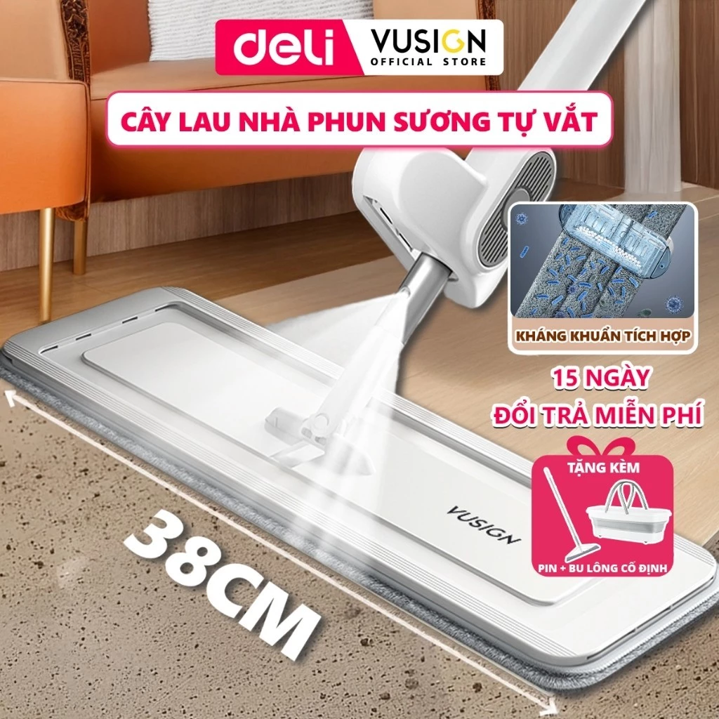 Cây lau nhà phun sương tự vắt tiện lợi DELIxVusign Vắt khô nhanh, Xoay 360 độ làm sạch mọi ngóc ngách