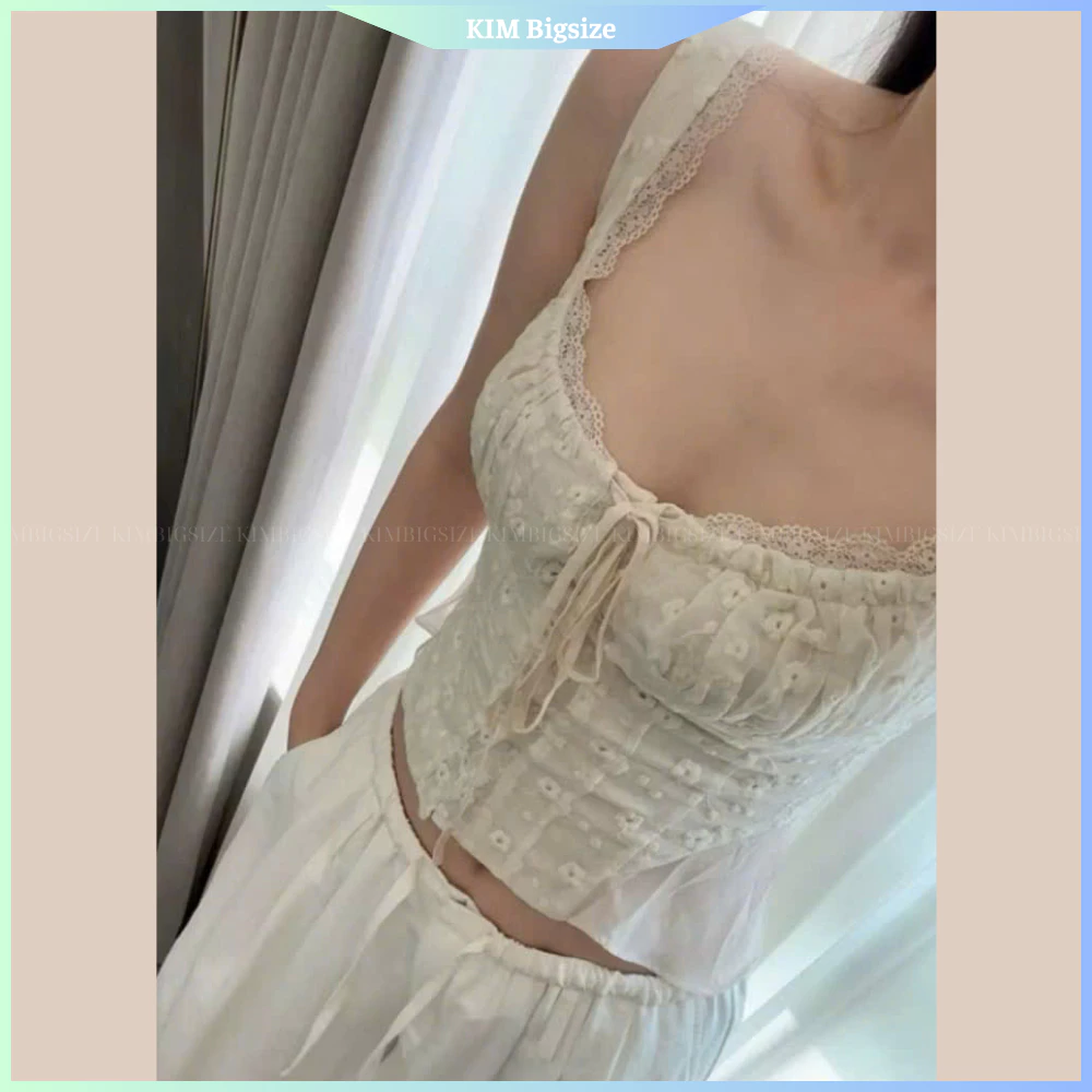 Áo 2 dây thô boi có mút phối ren cúc bọc bigsize(55-85kg)[KIMBIGSIZE]