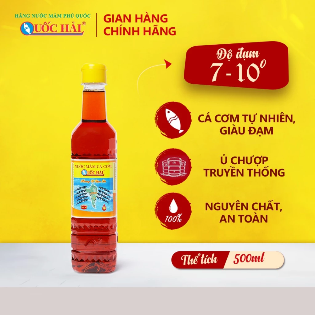 Nước mắm truyền thống Quốc Hải Phú Quốc chai 500ml nắp Vàng