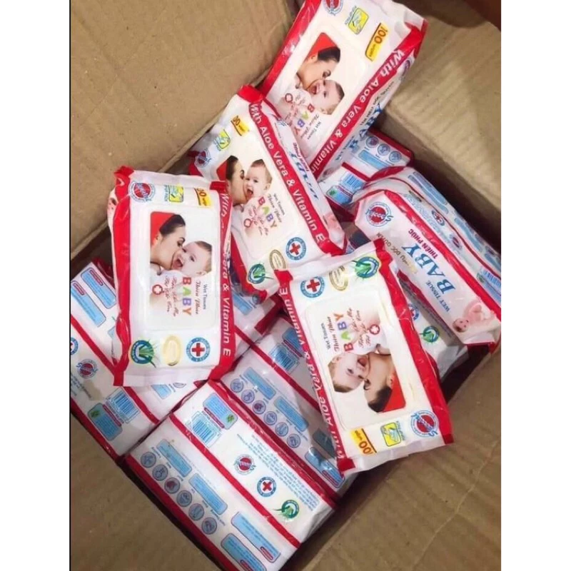 1 Bịch khăn giấy ướt baby gói 100 tờ không mùi an toàn tiện lơi