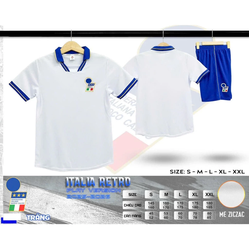 Bộ Quần Áo Đá Banh Í Retro Trắng (Nhận In Tên Số) Thun Mè Cao Cấp Logo Thêu Nam Nữ Top Sport