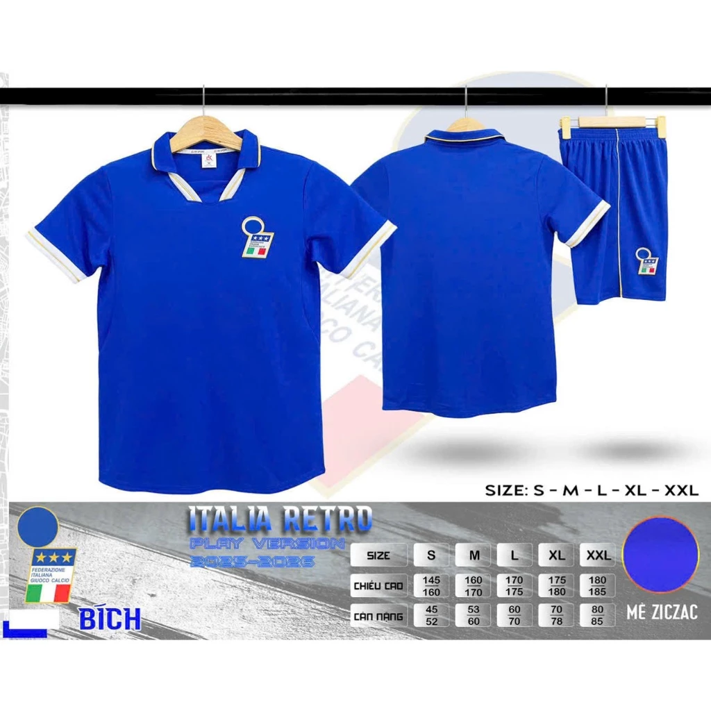 Bộ Quần Áo Đá Banh Í Retro Xanh (Nhận In Tên Số) Thun Lạnh Cao Cấp Logo Thêu Nam Nữ Top Sport