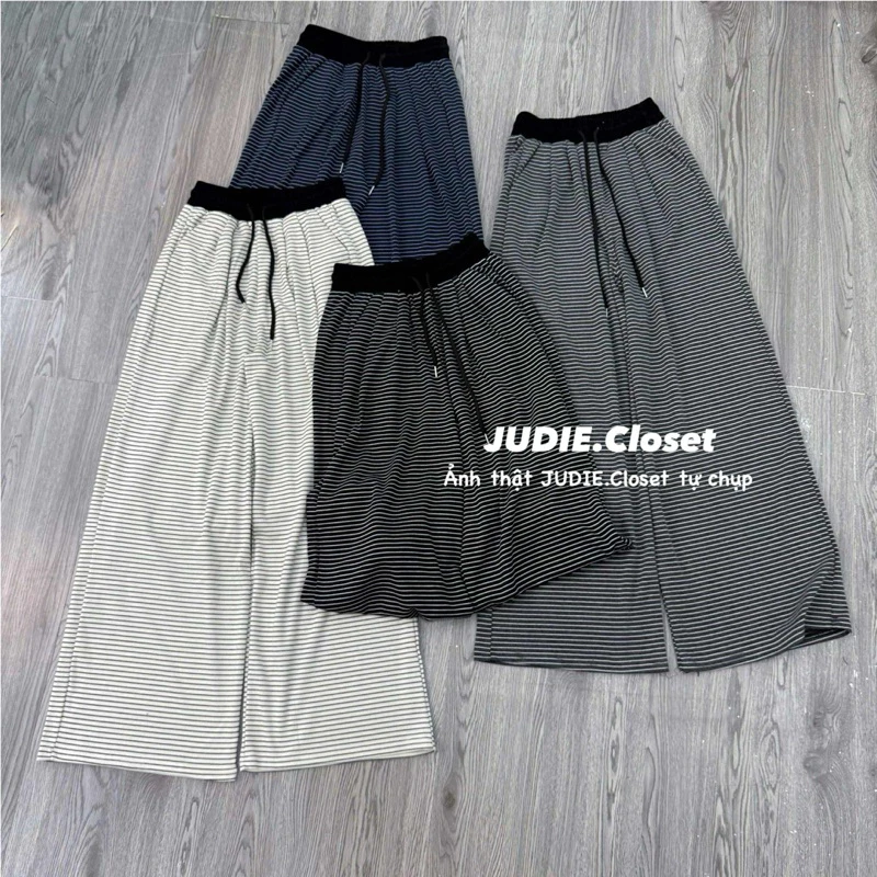 LEN QCCC - Quần Suông Nữ Kẻ Ống Rộng Chất Len Mịn QC Cạp Phối Hàng Cao Cấp JUDIE.Closet