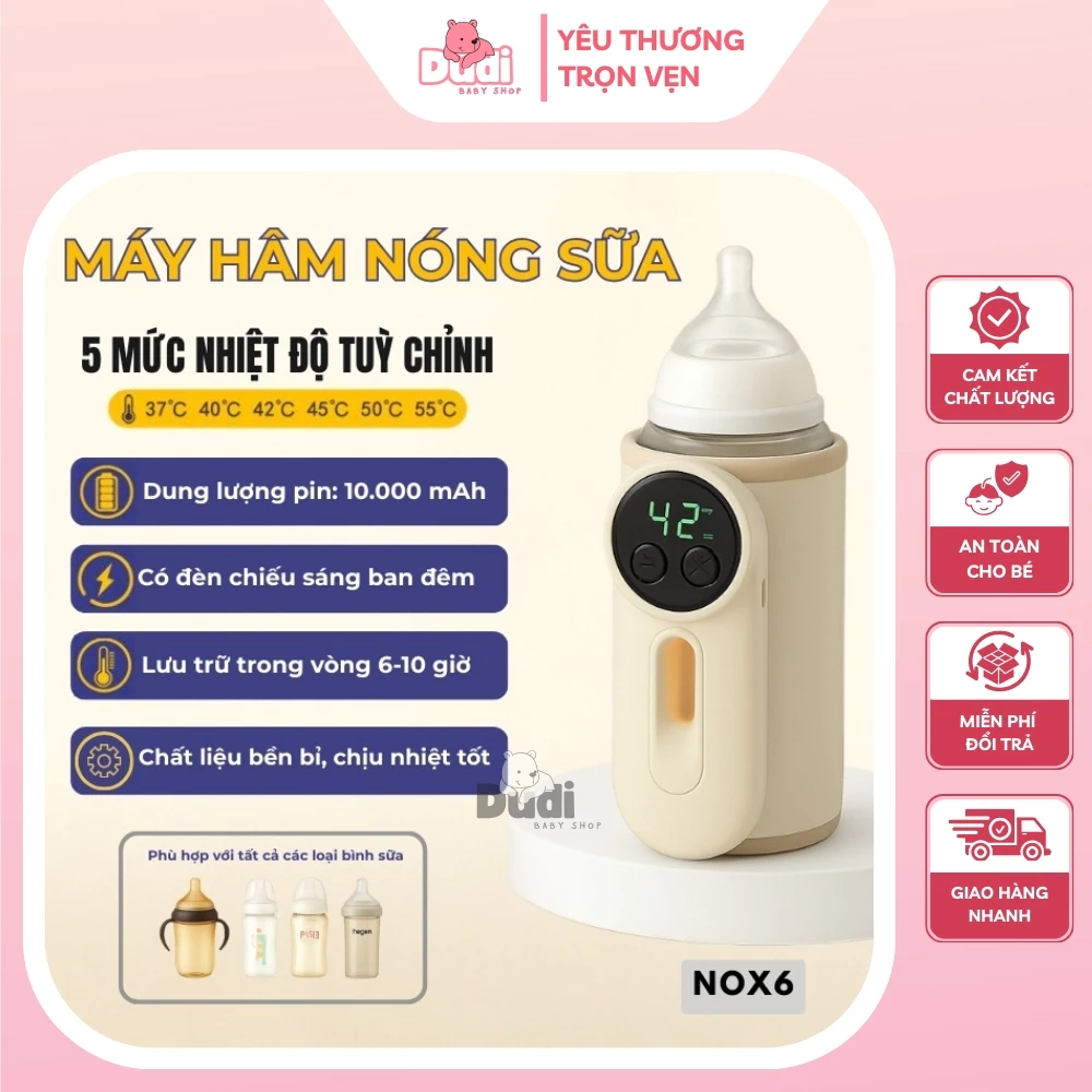 Máy hâm ủ sữa mini cầm tay Finose chính hãng, dùng pin 8000mAh hâm ủ sữa liên tục từ 2-4 giờ