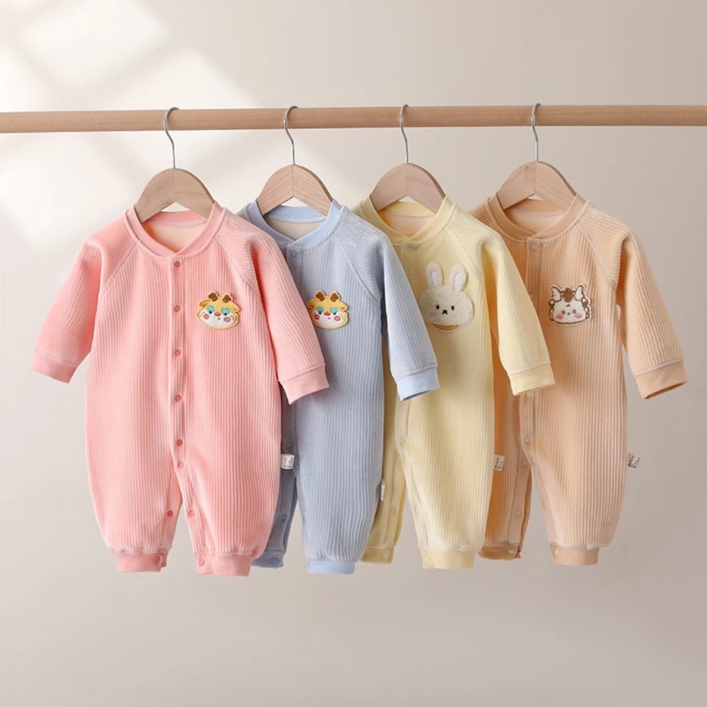 Bodysuit nhung lót nỉ dài tay cho bé sơ sinh 0-12 tháng Quần áo liền thân giữ ấm mùa thu đông SLN12