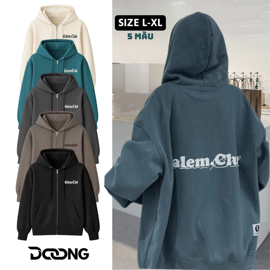 [XẢ HÀNG] Áo Khoác NỈ CALEM CLUB In Chữ Chất Nỉ Bông BM162, Áo Hoodie Khóa Kéo Unisex Nam Nữ Form Rộng Nhiều Màu DOONG