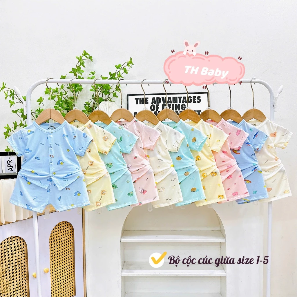 Set 3-5 Bộ cộc tay nền màu Boonhouse bộ thun cúc giữa peptit mềm mại thoáng mát in hoạ tiết cho bé