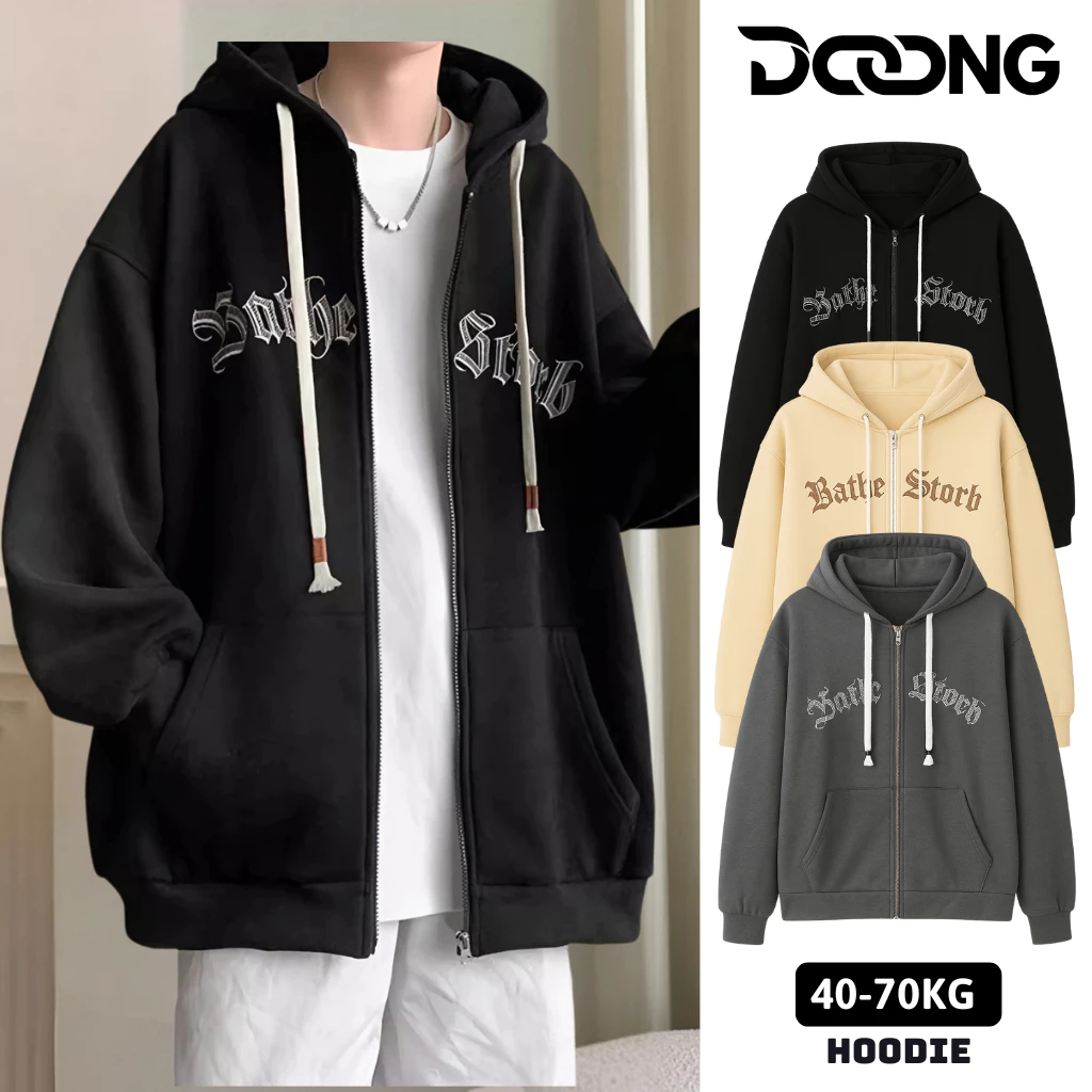 [XẢ HÀNG] Áo Khoác NỈ BATHE STORB THÊU Chữ Chất Nỉ Bông Unisex BM156, Áo Khoác Nam Nữ Dây Kéo Có Mũ Form Rộng DOONG