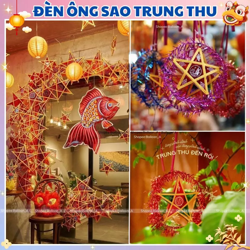 Combo 10 đèn ông sao truyền thống đèn trung thu cho bé vui rước đèn làm trang trí size 25cm, 40cm