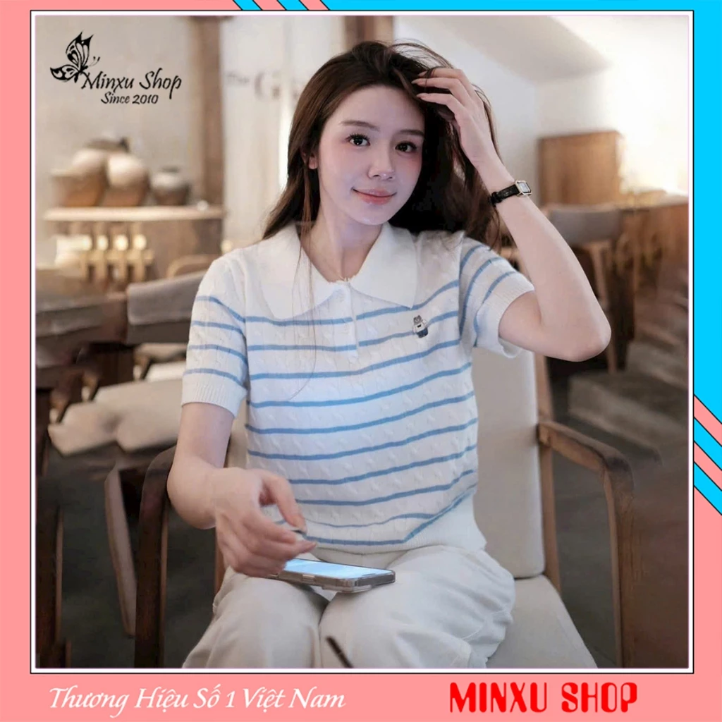 Áo Polo Len Nữ Cổ Bẻ Thêu Hình Gấu W Hàng QC Minxu Shop TA68