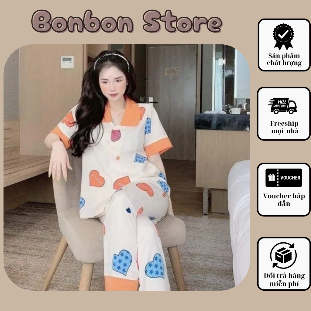 Đồ Bộ Pyjama Xinh Chất Mát Đồ Ngủ Nữ Bộ Áo Cộc Quần Dài Pyjama  Xinh Vải Kate Thái Hàng Thiết Kế Cao Cấp Bộ Đồ Ngủ
