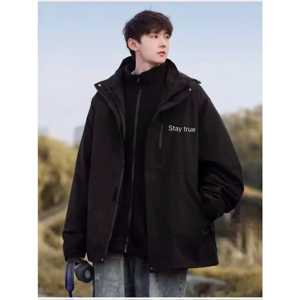 Áo Khoác Dù nam nữ thu đông in chữ STAY TRUE áo gió 2 lớp chống nước chống bụi protex unisex