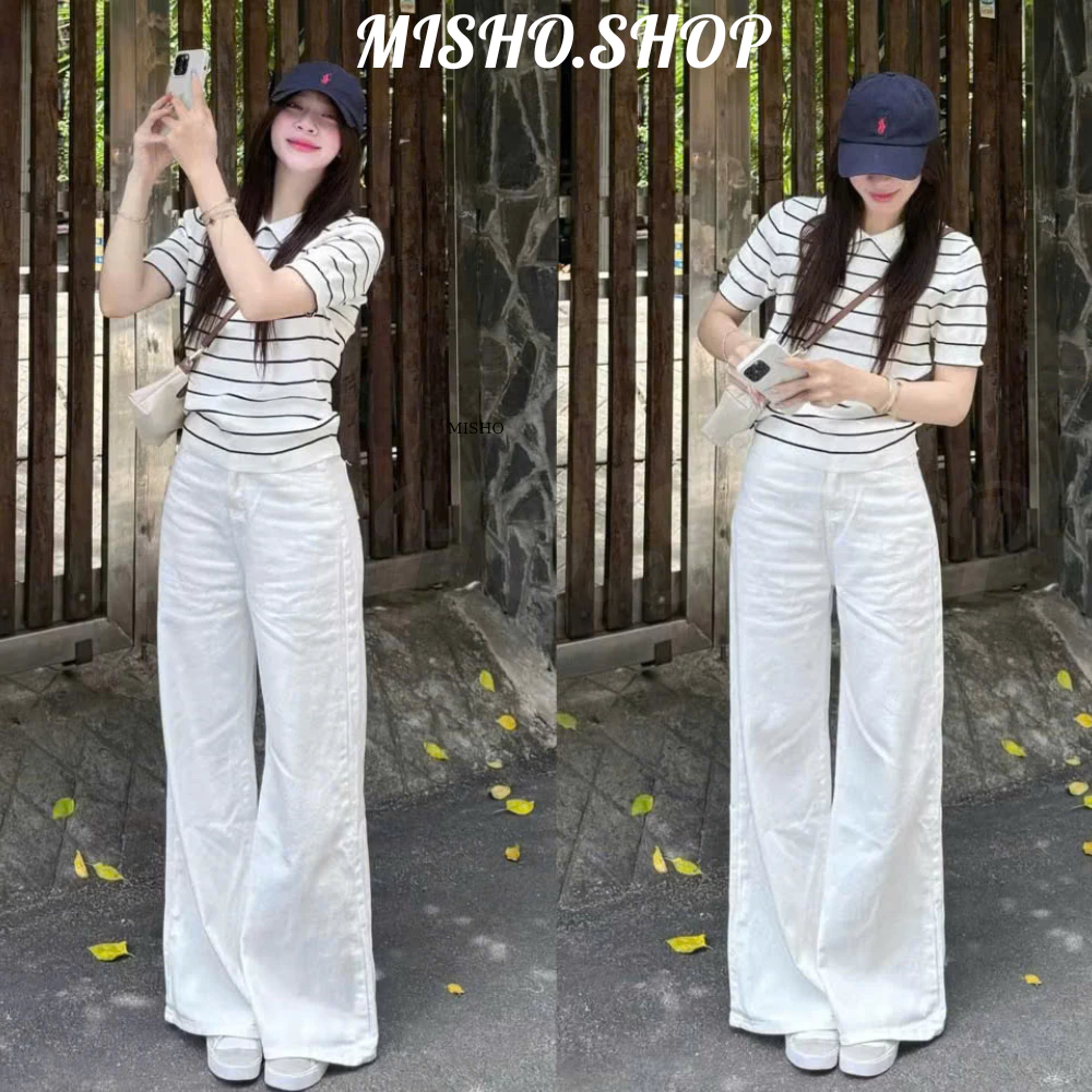 (ẢNH OLDSCHOOL) Quần jeans TRẮNG ỐNG LOE form rộng dài chùm phủ chân Q7767 - Misho