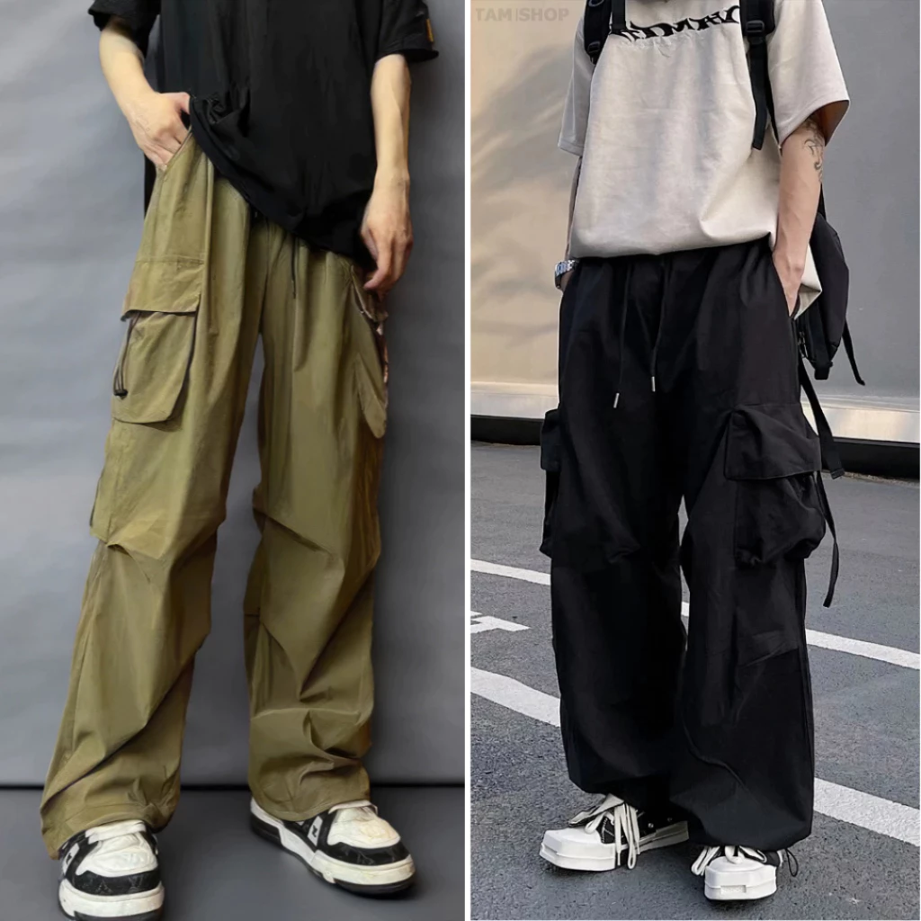 Quần Dài Túi Hộp Ống Rộng Kaki Cotton Cạp Cao Nam Nữ Unisex K1