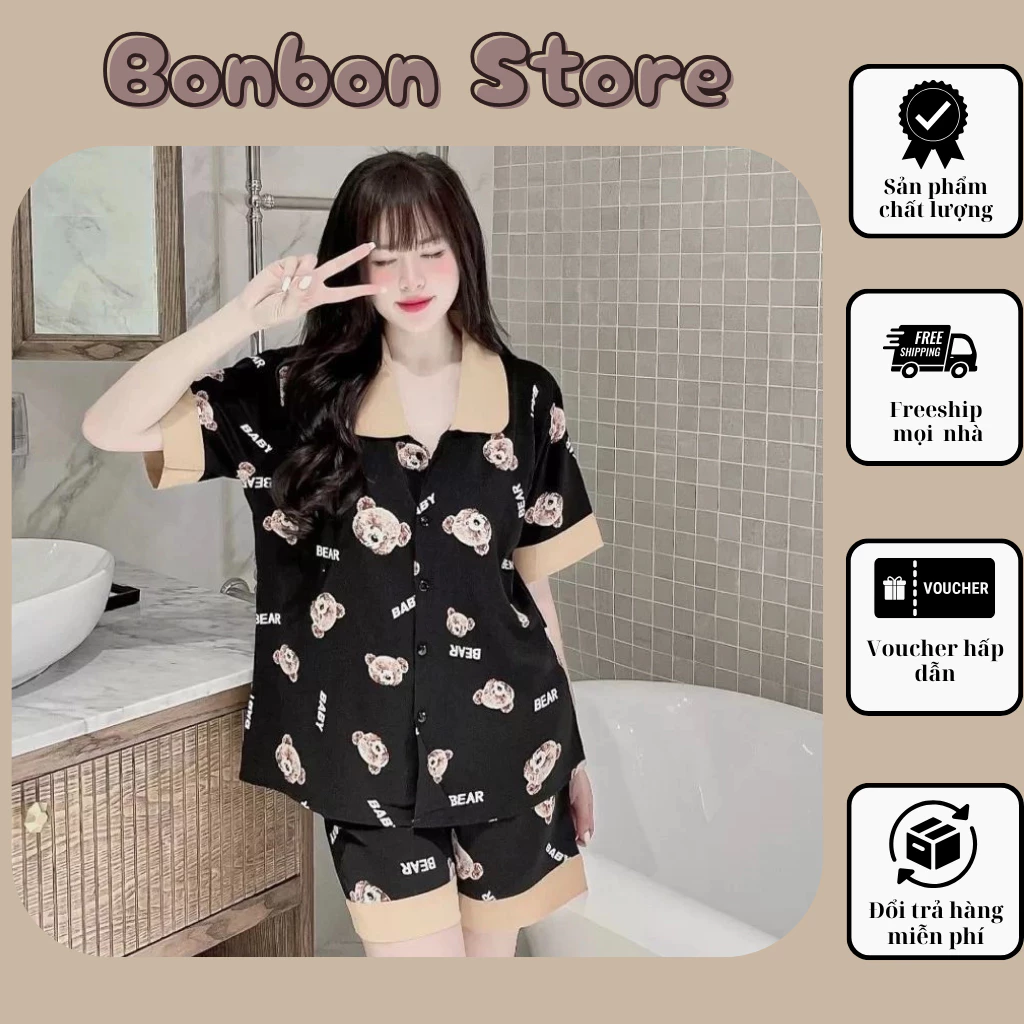 Đồ Bộ Pyjama Xinh Chất Mát Đồ Ngủ Nữ Bộ Áo Cộc Quần Cộc Pyjama  Xinh Vải Kate Thái Hàng Tại Xưởng Siêu Rẻ