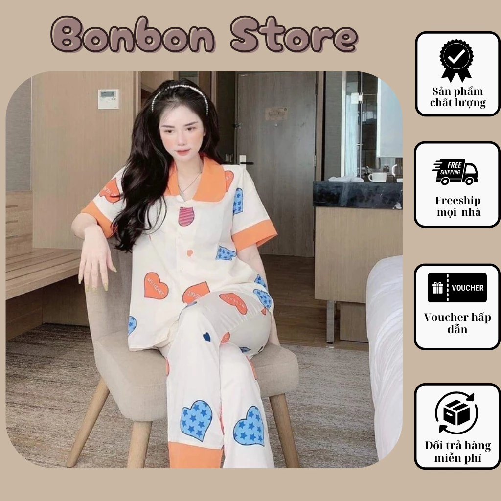 Set Đồ Bộ Áo Cộc Quần Dài Pyjama Đồ Ngủ Nữ Xinh Vải Kate Thái Chất Mát Không Nhăn Không Xù Lông Đồ Bộ Ngủ Nữ Mặc Nhà