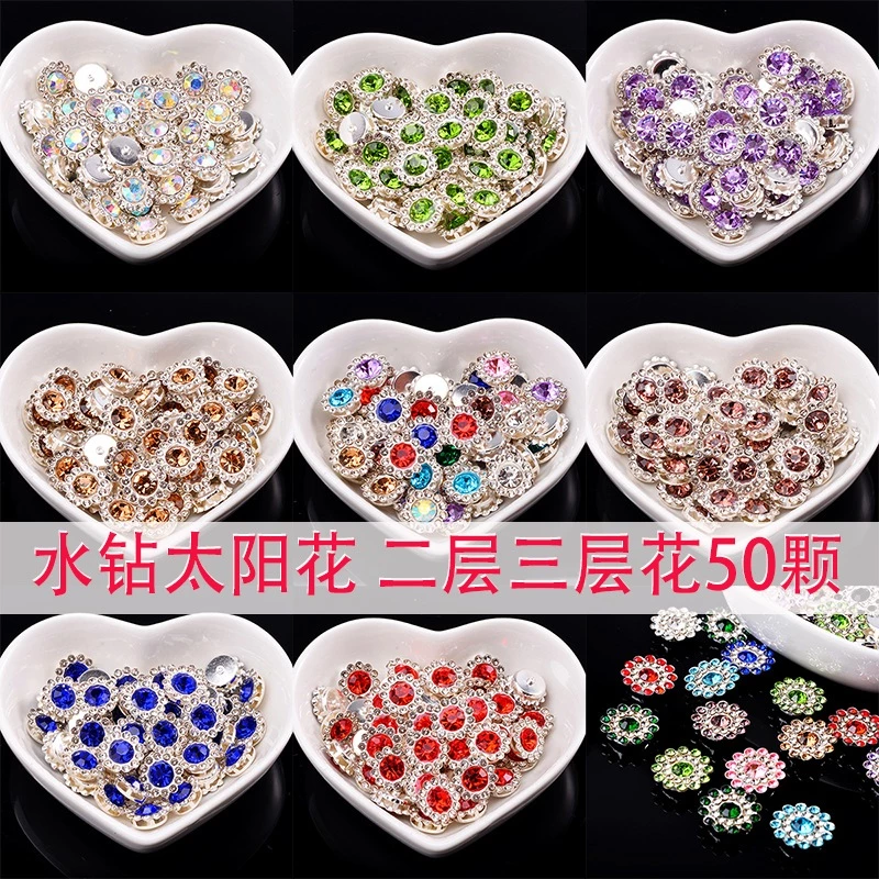 (20 hạt)Center bông hoa đá đính kết phụ kiện thời trang size 10mm, 12mm, 14mm đế vàng và đế trắng nhiều màu