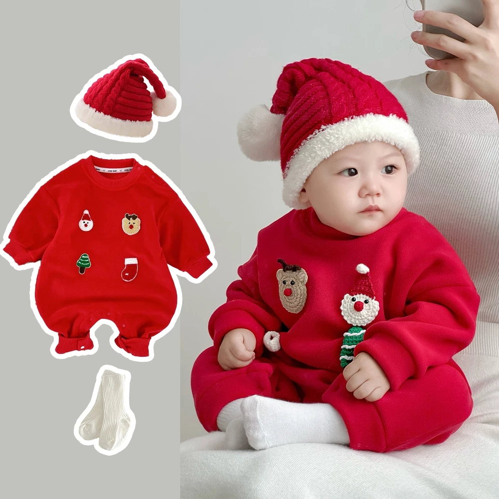 Bộ đồ giáng sinh cho bé trai bé gái chất Nỉ bông ấm áp, Đồ noen cho bé trai bé gái Mẫu Mới, Bodysuit cho bé từ 3-12kg