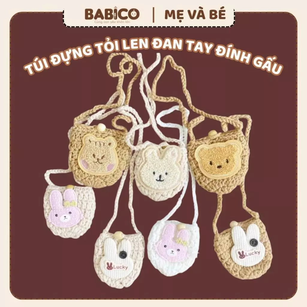 Túi Đựng Tỏi Len Đan Tay  Đính Hình Thú Dễ Thương Cho Bé Sơ sinh Và Trẻ Nhỏ
