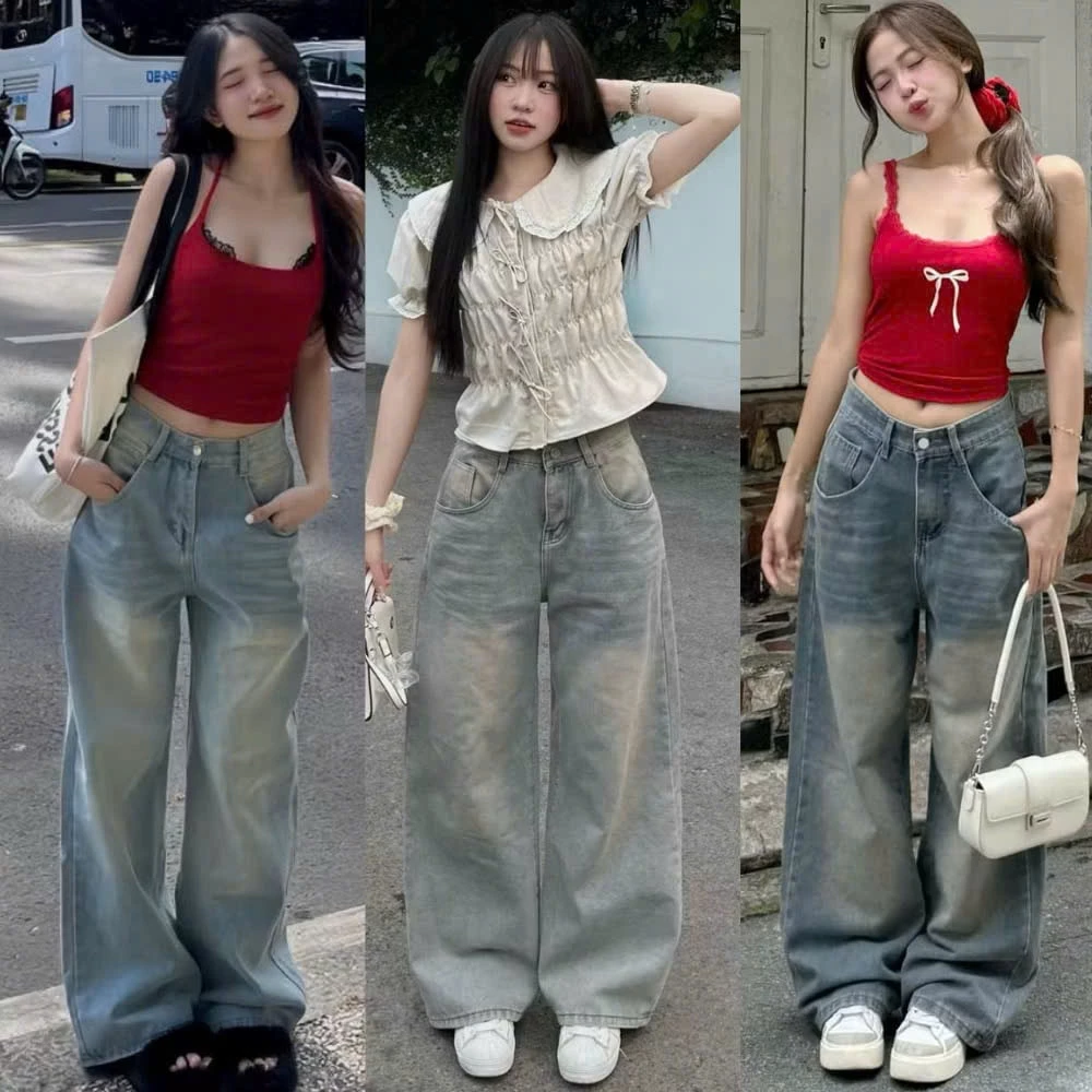 Quần bò jean ống suông rộng nữ jeans cạp cao phong cách jeanshop_0603 ms05
