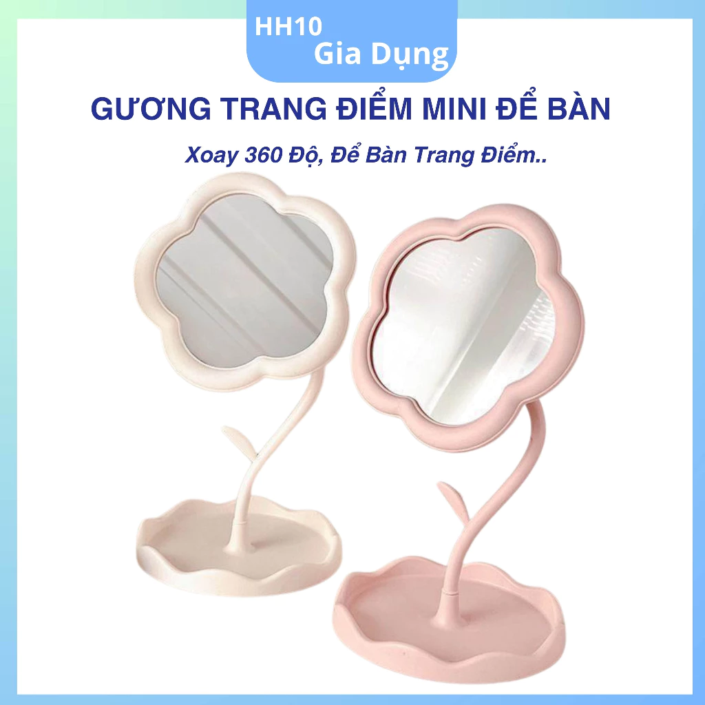 Gương Decor Để Bàn Trang Điểm Hình Hoa Xinh Xắn Loại Mini - Xoay 360 Độ