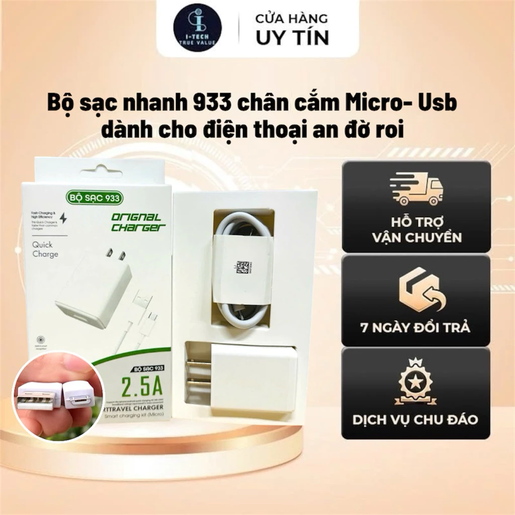Bộ sạc nhanh Oppo 933 5V 2A 10W USB to Micro gồm củ sạc và dây sạc nhanh bảo hành 6 tháng