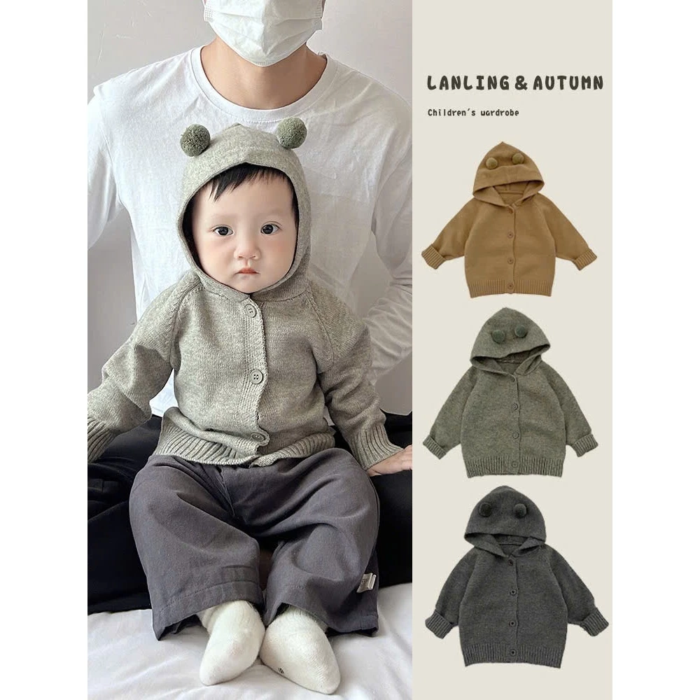 Áo khoác len có mũ cho bé Hàng QCCC phong cách hàn quốc mềm mại không ngứa size 0-3 tuổi