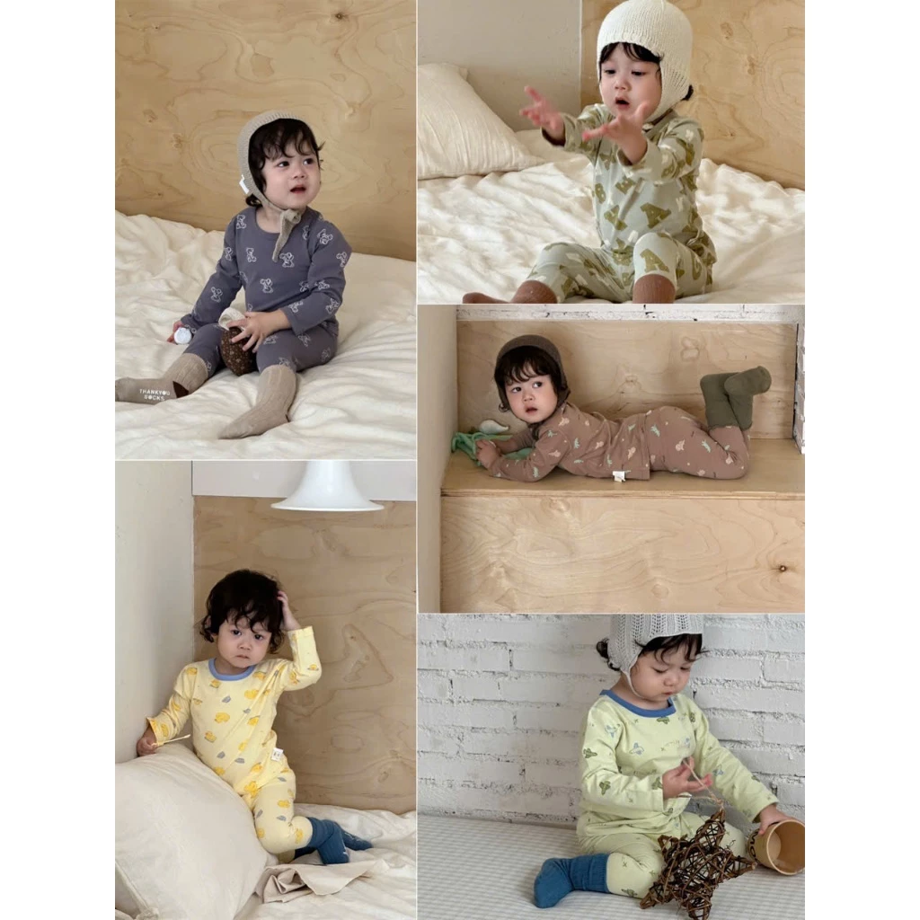 Bộ dài tay thu đông cho bé trai bé gái chất cotton hàng QCCC phong cách hàn quốc