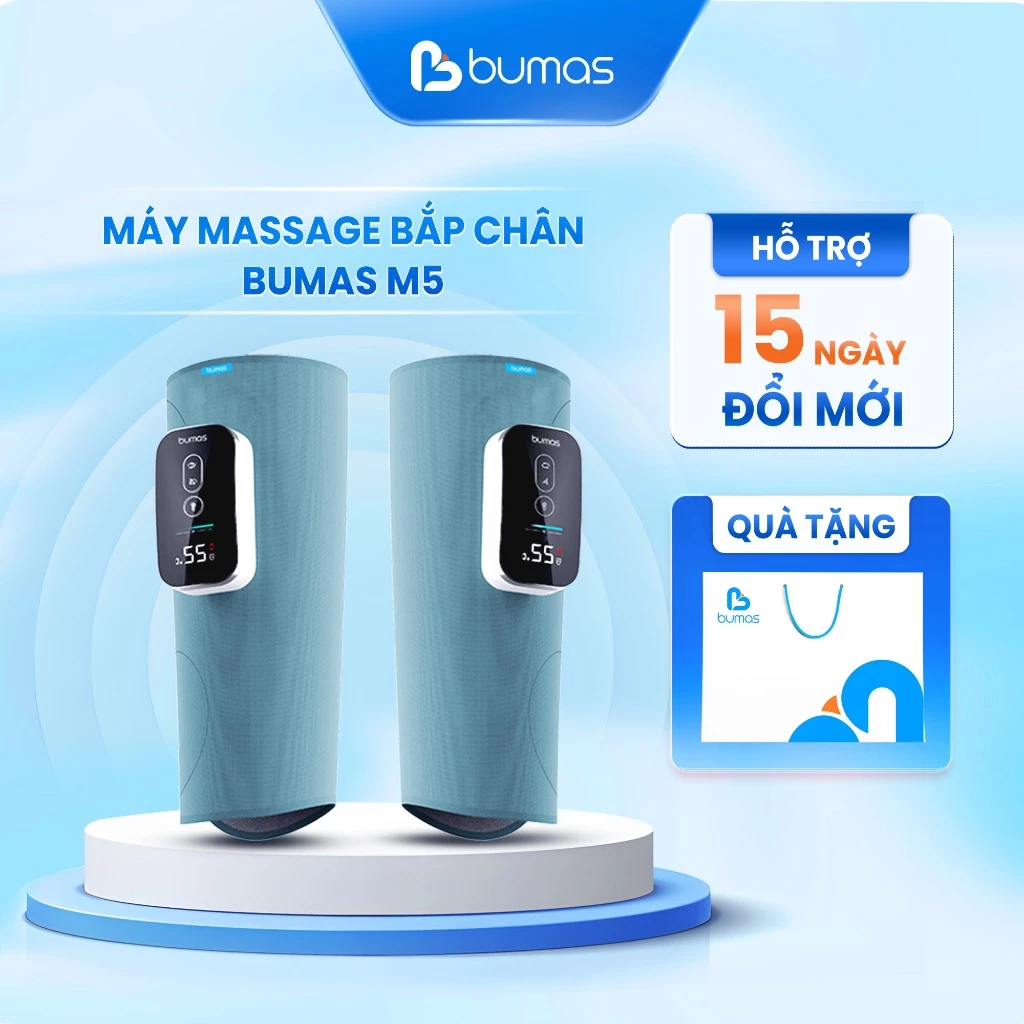 Máy Massage Bắp Chân BUMAS M5 - Cơ Chế Massage Túi Khí Nén Lực Mạnh Kết Hợp Với Chườm Ấm Thư Giãn