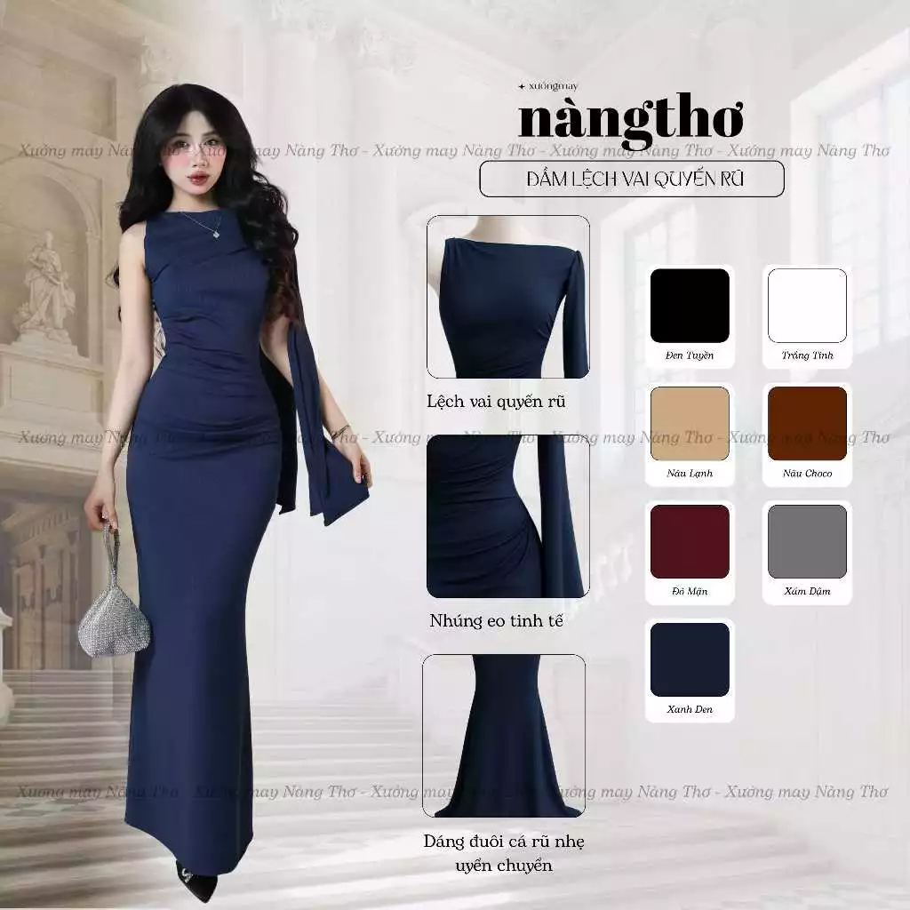 316 Đầm Che Khuyết Điểm Cột Dây Vai Dáng Body Dài Chất Gân Trung Giãn Dress Nữ