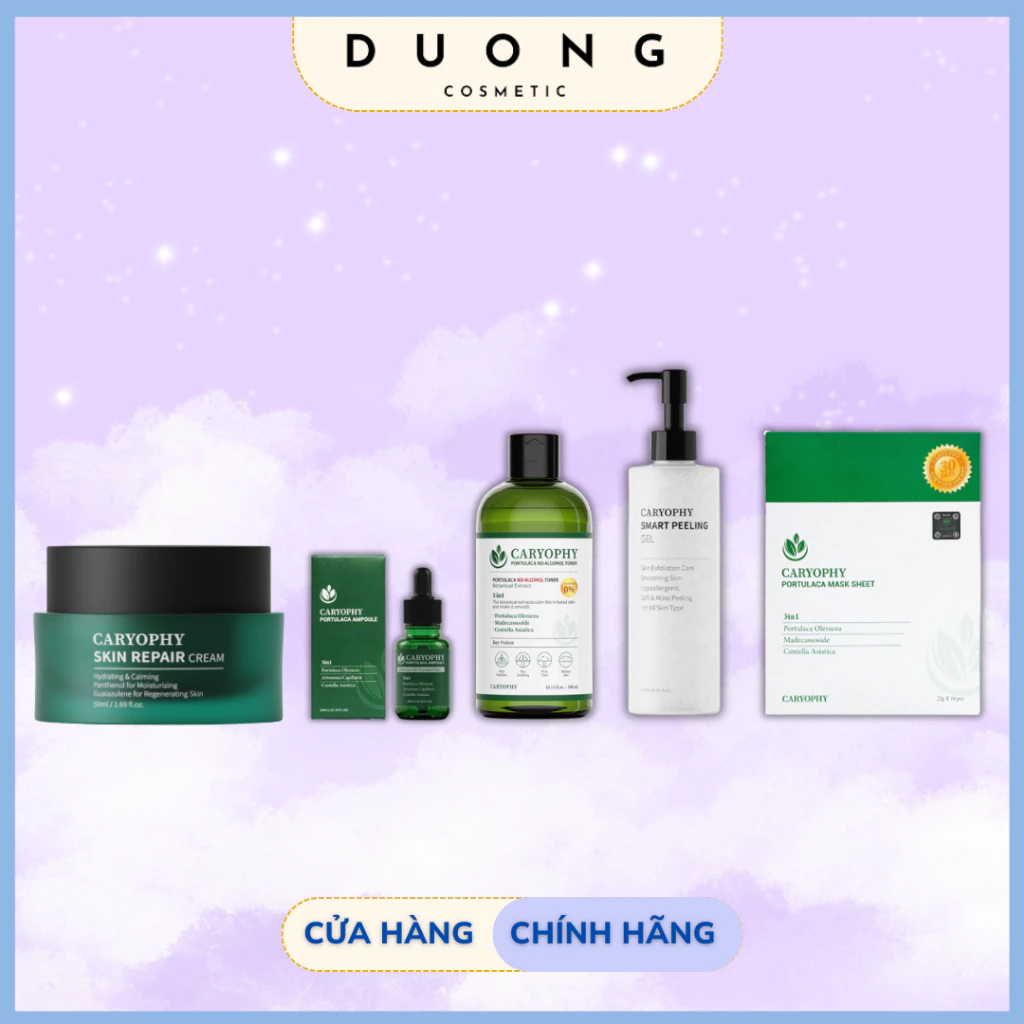 COMBO chăm sóc phục hồi da mụn Toner Serum Kem Dưỡng Mặt nạ CARYOPHY Portulaca Hàn Quốc
