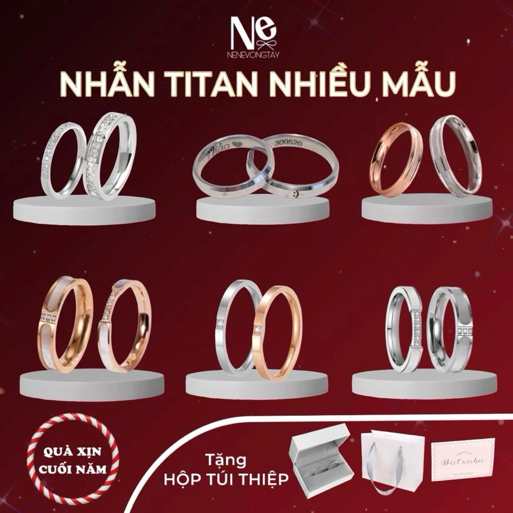 [Tặng hộp 22túi thiệp] Nhẫn đôi titan Nene Không khắc (1đôi) -thép Không đen không gỉ - Không khắc