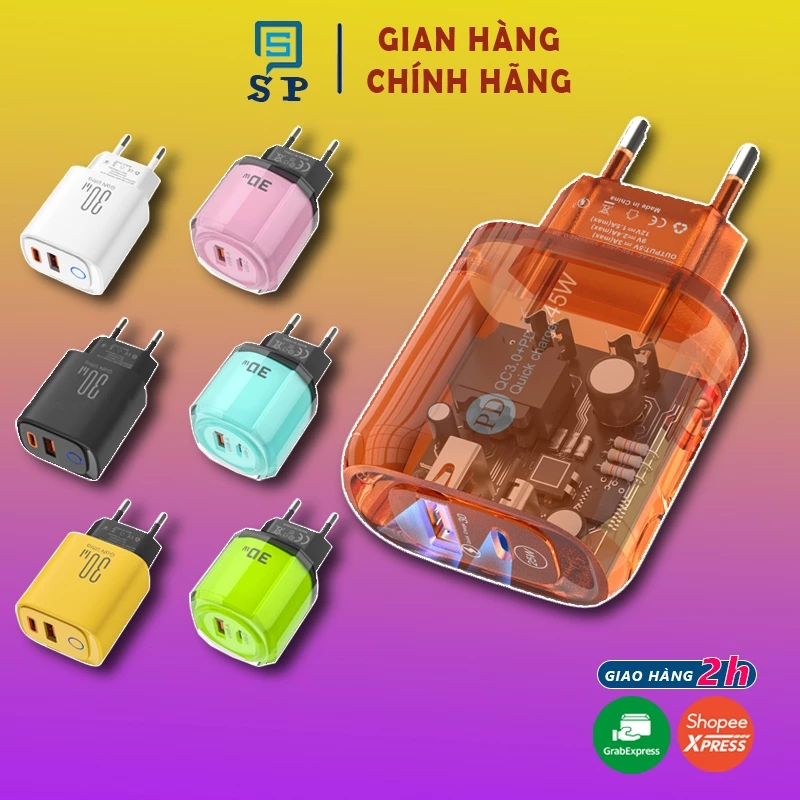 Sạc nhanh 18/30/45W 3A cho điện thoại iF (6-14Max), type c, micro usb S P