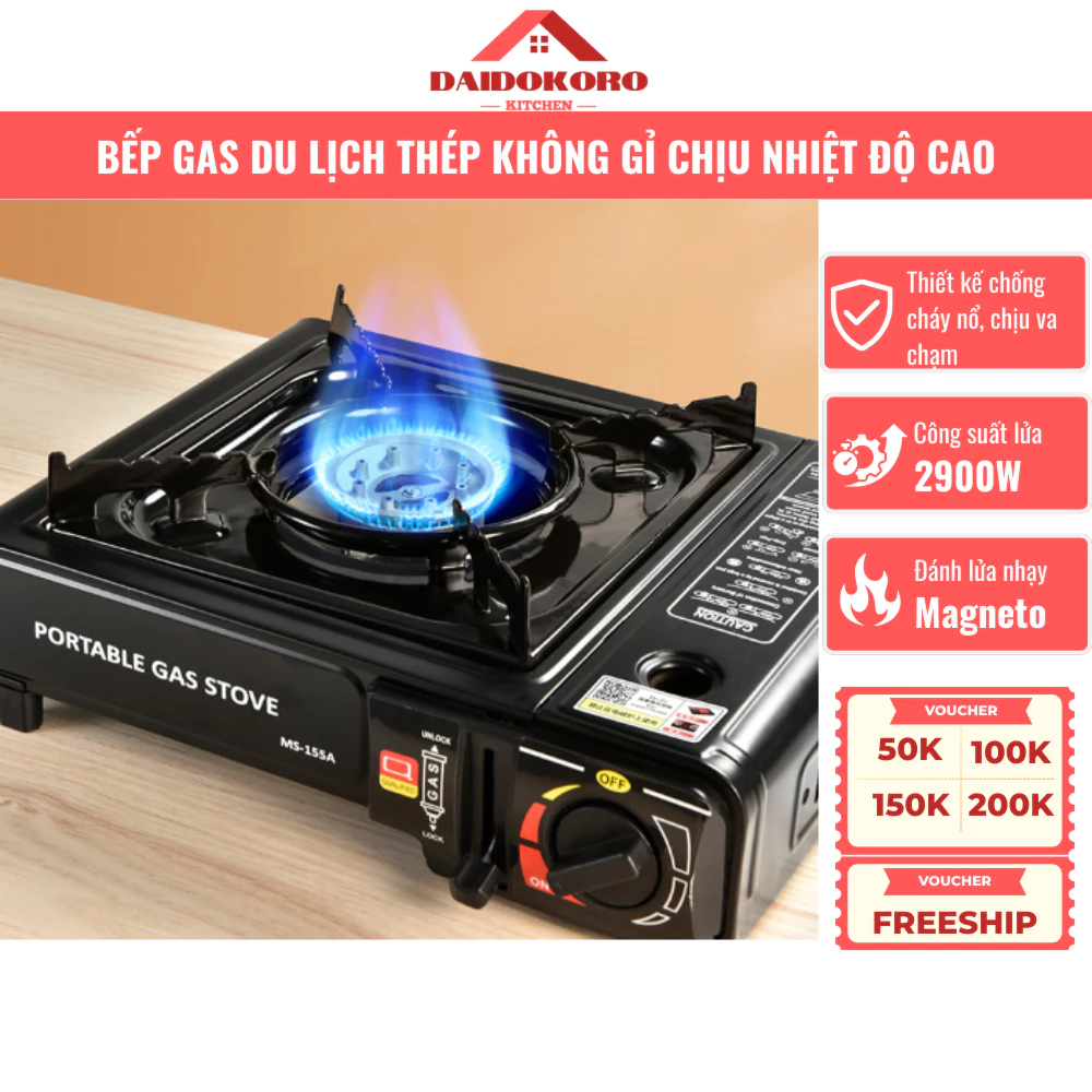 Bếp Ga Du Lịch VOVI Thép Không Gỉ Chịu Nhiệt Độ Cao, Bếp Ga Mini Chống Cháy Nổ, Mang Đi Dã Ngoại