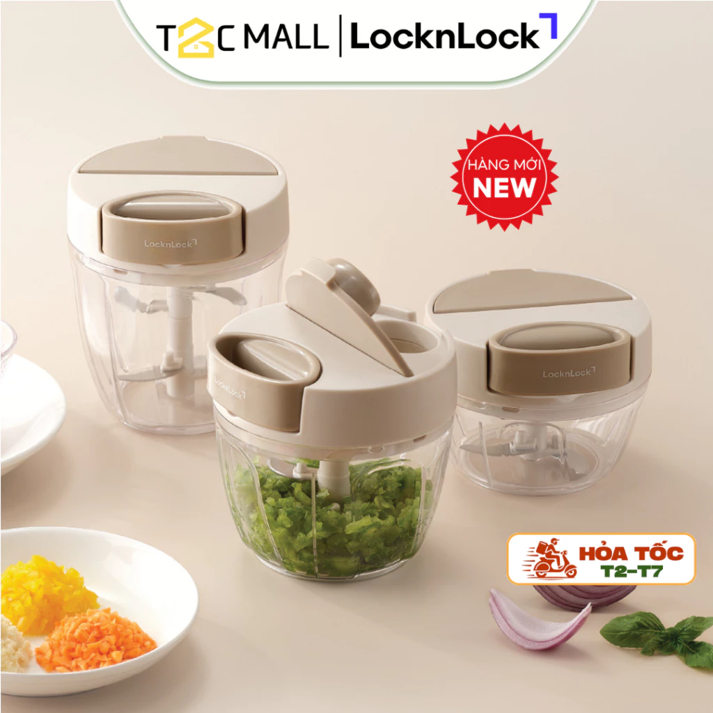 Dụng Cụ Xay Nhỏ Thực Phẩm LocknLock Kéo Tay, Màu Be, Nắp Bật- CKS342BEG/ CKS343BEG/ CKS344BEG- T2CMALL