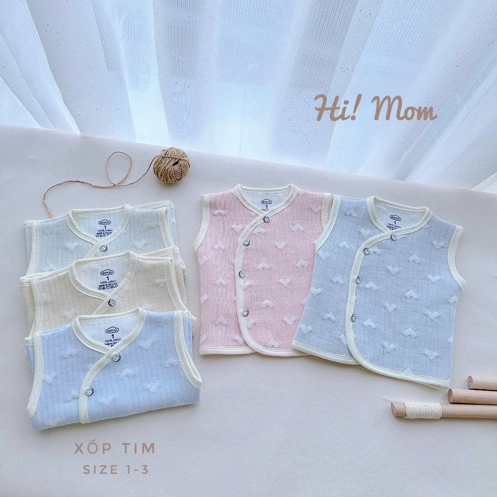 Áo Gile Nỉ Xốp Hãng HiMom Họa Tiết Trái Tim  Giữ Ấm Cho Bé 3-9Kg
