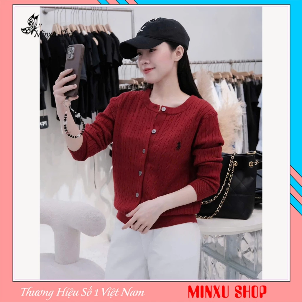Áo Len Cardigan Dài Tay Vặn Thừng Màu Trơn Thêu Hàng QC Minxu Shop TA62