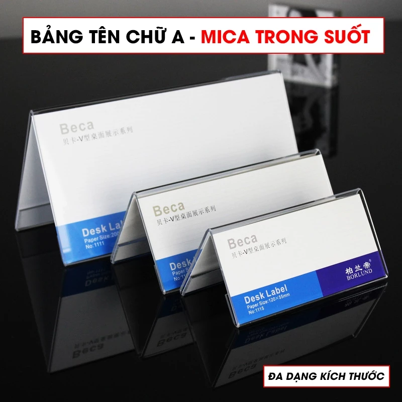 (Xuất hoá đơn VAT) Combo 2 Bảng tên mica để bàn chữ A, Bảng chức danh mica chữ A, Kê chữ A trong suốt 2 mặt