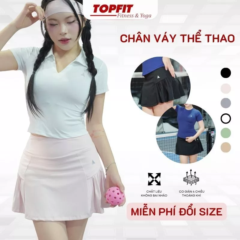 Chân váy xếp ly 2 lớp Topbody may sẵn bảo hộ dáng chữ A thể thao cầu lông chạy bộ tennis pickleball - CVAYT03