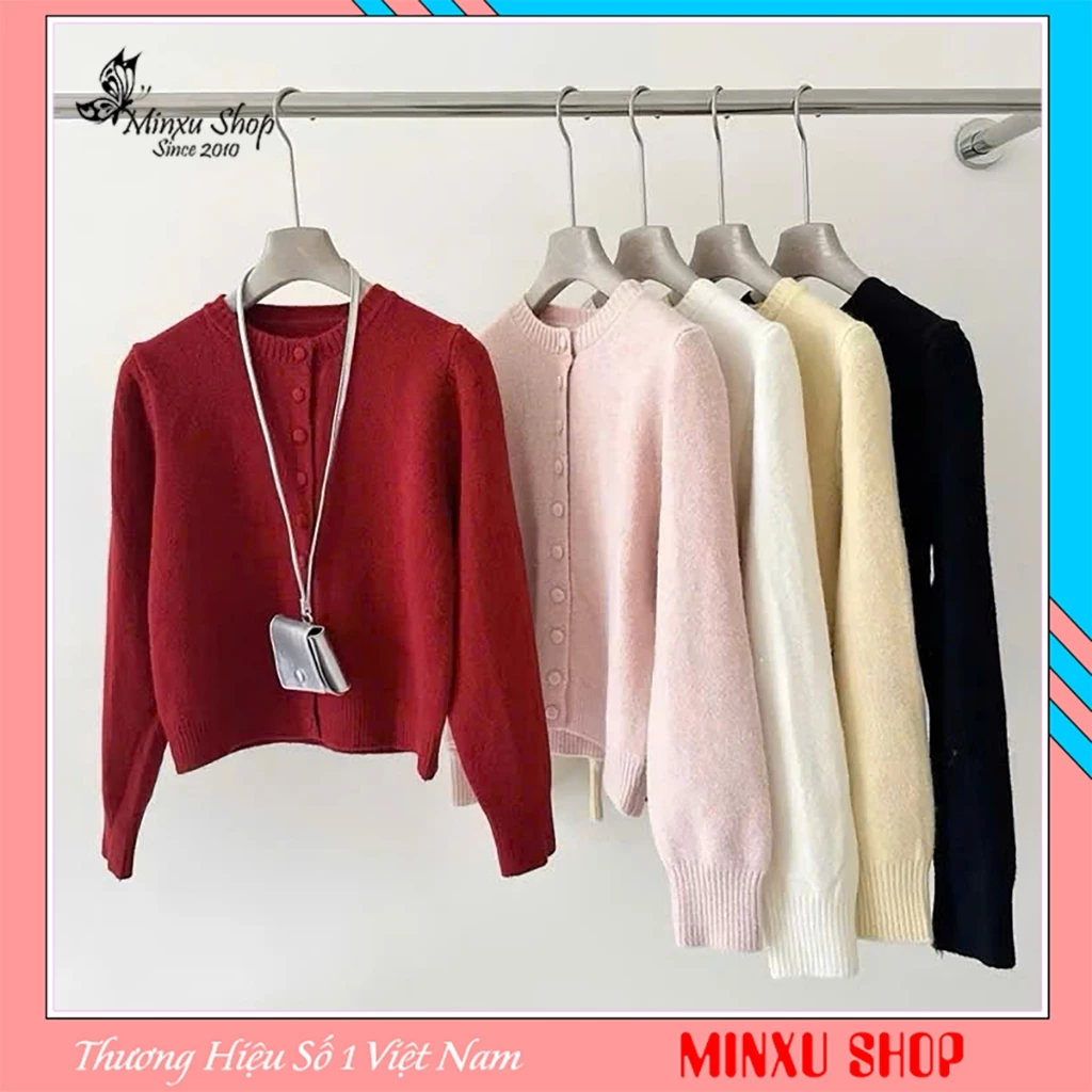 Áo Len Cardigan Nữ Màu Trơn Cúc Bọc Hàng QC Minxu Shop TA66