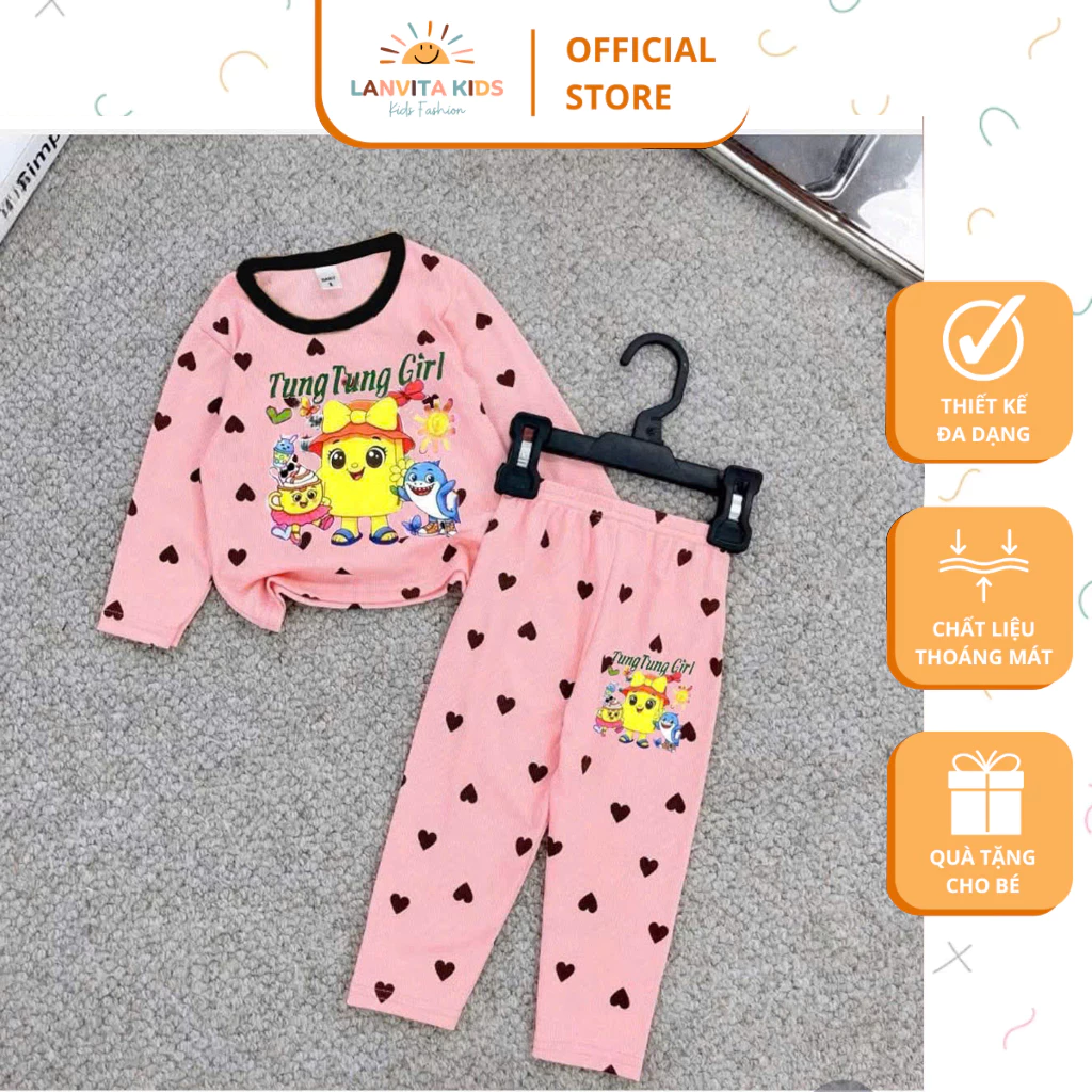 Bộ Đồ Ngủ Dài Tay Cho Bé Gái, Họa Tiết Thú Cưng Dễ Thương, Chất Cotton Mềm Mịn Thấm Hút Tốt, Phù Hợp Bé 9-44kg
