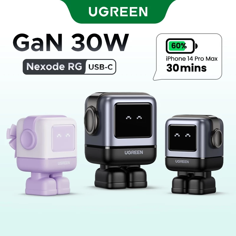 UGREEN Củ sạc nhanh Uno 30W RoboGaN cho iPhone 17 16 15 14 Pro Max iPad Samsung Huawei,Charger 15550 30W Black