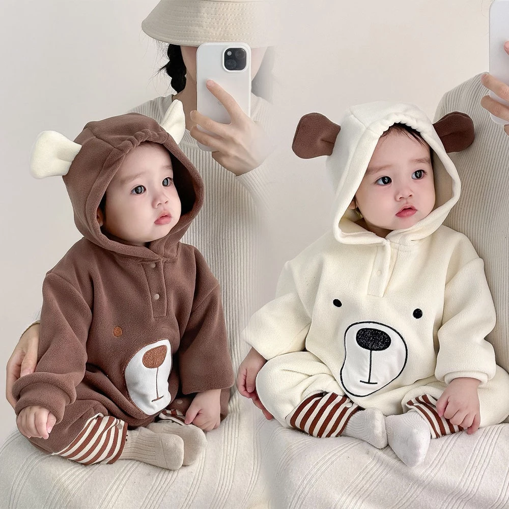 Bộ  gấu thu đông cho bé gái bé trai,Bodysuit cho bé dài tay chất Cotton Hình Thú dễ thương, Mẫu quần áo sơ sinh 0-24M