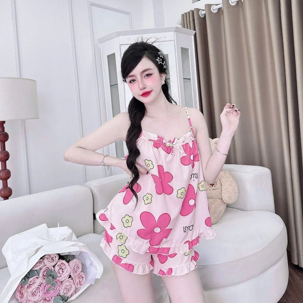 Bộ 1 - (40-63kg) Đồ Bộ Mặc Nhà, 2 Dây, Bộ ngủ hai dây dây chất lụa Hàn thoáng mát, mềm mịn, kiểu dáng dễ thương-BALII